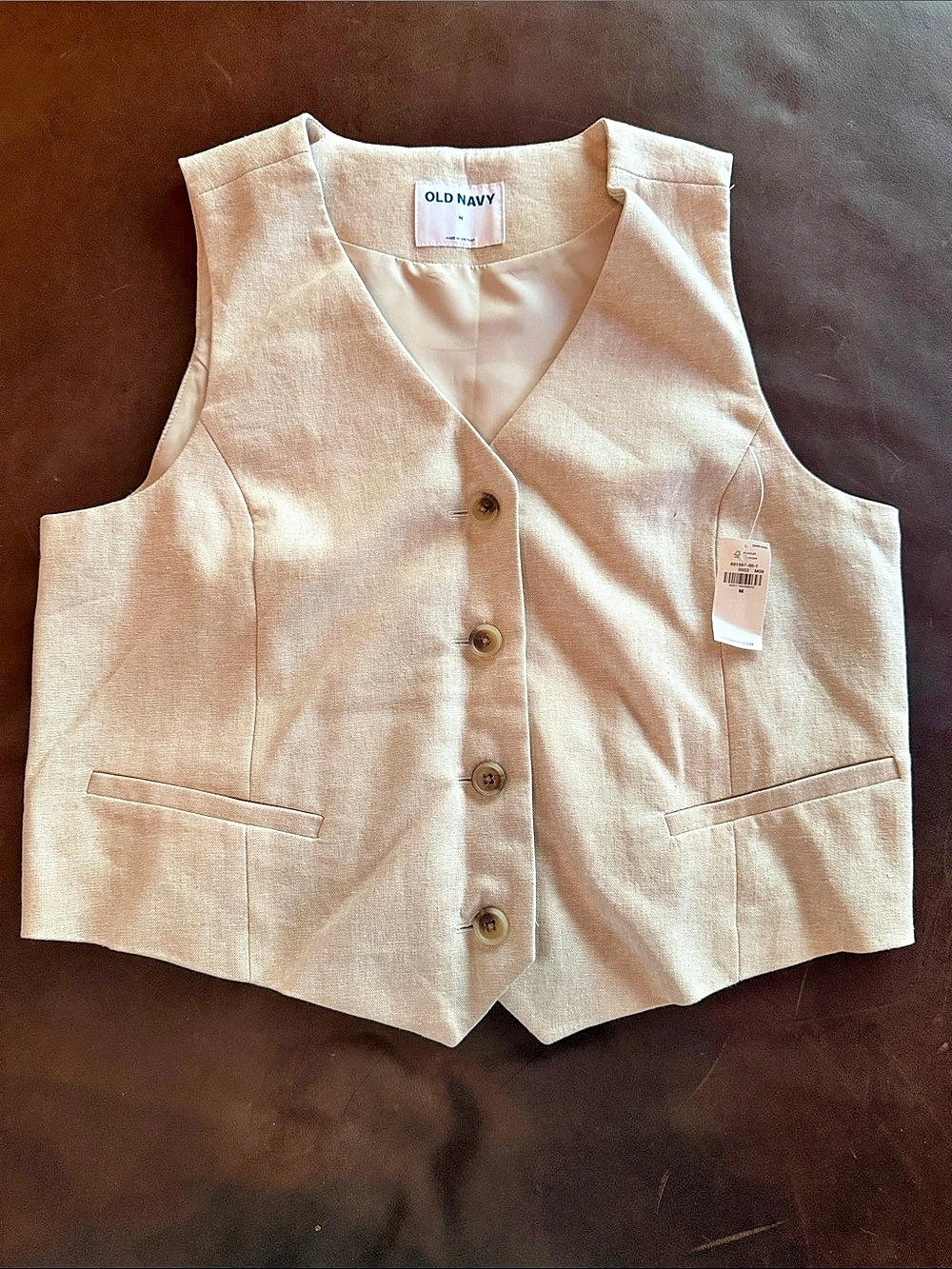 Old Navy Linen-Blend Vest Beige Size Medium NWT